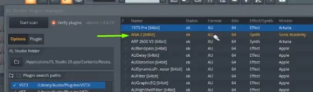 Adding Ana 2 (64bit) plugin to FL Studio 20