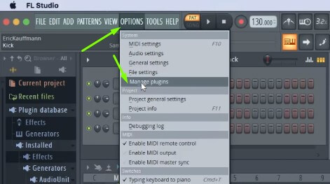 Opening Manage Plugin option in FL Studio