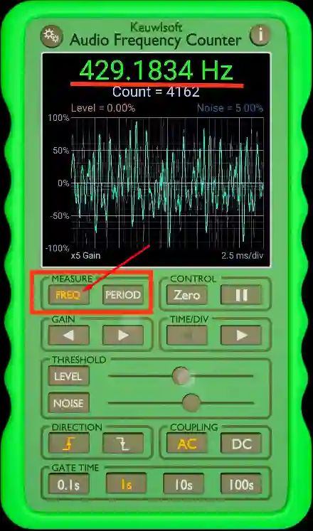 Checking the frequency of a song with Audio Frequency Counter